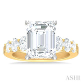 1 1/4 ctw Emerald Shape Oval and Round Cut Diamond Semi Mount Engagement Ring in 14K Yellow and White Gold